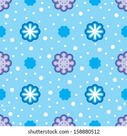 Seamless winter pattern with blue snowflakes. Vector illustration.