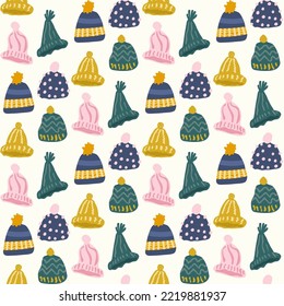 Seamless winter pattern with caps 