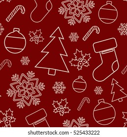 Seamless winter pattern. Christmas background, seamless tiling, great choice for wrapping paper pattern. Merry Christmas and Happy New Year concept. Thin Line icons. One of set.