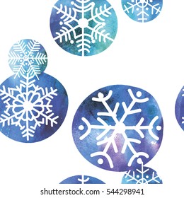 
Seamless winter pattern. Christmas balls and snowflakes. Stylish children's background. The texture of the paint.