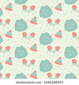 Seamless winter pattern, Christmas pattern, blue, green