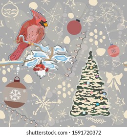 Seamless Winter Pattern with Christmas Ornaments. vector Illustration.