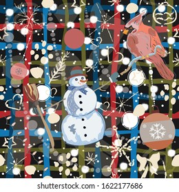 Seamless Winter Pattern with Christmas Ornaments. vector Illustration.