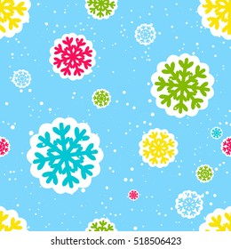 Seamless winter pattern with colorful snowflakes 