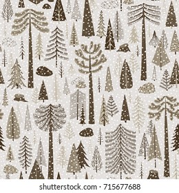 Seamless winter pattern of coniferous forest.Vector