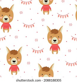 seamless winter pattern with cute cartoon llama, simple design for any holidays, greeting wallpaper