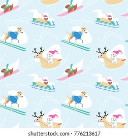 Seamless winter pattern with cute dogs 