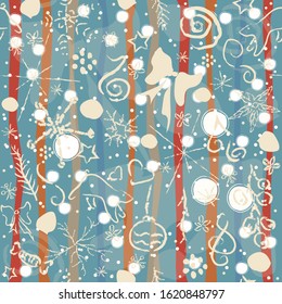 Seamless Winter Pattern with cute hand drawn elements. Vector illustration