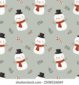 Seamless winter pattern with cute snowmen