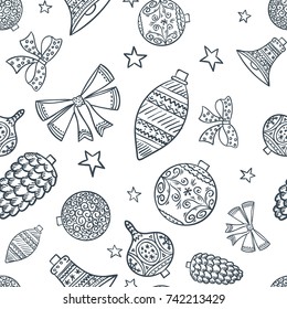 Seamless winter pattern - decoration toys endless print for textile design or greeting card for Christmas