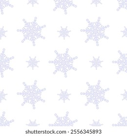 Seamless winter pattern with decorative snowflakes on white background. Vector illustration. New Year Christmas template backdrop ornament for holiday design
