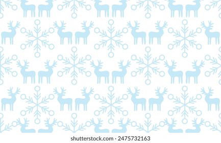 Seamless winter pattern deers and snow. Design vector background. Perfect for wallpapers, pattern fills, web page backgrounds, surface textures, textile. Happy New Year, greeting card. Winter time