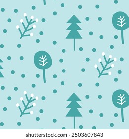 seamless winter pattern design with snowflakes and trees
