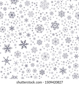 Seamless winter pattern with elegant snowflakes on white background. Snow vector illustration design for Christmas and New Year print textile paper