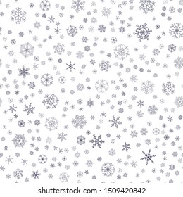 Seamless winter pattern with elegant snowflakes on white background. Snow vector illustration design for Christmas and New Year print textile paper