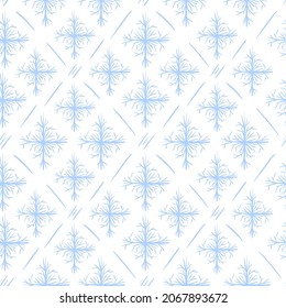 Seamless winter pattern with fluffy snowflakes. Snow vector background