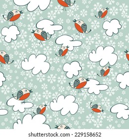Seamless winter pattern with flying birds