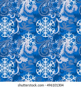 Seamless winter pattern with frozen curls. Christmas background.