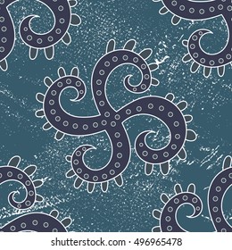 Seamless winter pattern with frozen curls. Christmas background. Frosty tile texture.