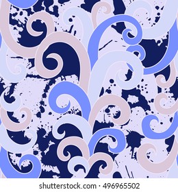 Seamless winter pattern with frozen curls. Christmas background. Frosty tile texture.
