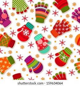 Seamless winter pattern with gloves and mittens
