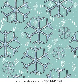 Seamless Winter Pattern with Hand Drawn Snowflakes. Scandinavian Style. Merry Christmas Texture. Vector Illustration