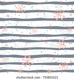 Seamless Winter Pattern with hand drawn cookies and funny winter doodles. Delicate Design. Vector Illustration.