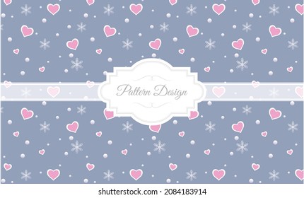 Nahtloses Wintermuster mit Herz und Schneeflocken. Vektorgrafik. Valentinmuster. Umhüllungspapier und -gewebe für Kinder u.a.