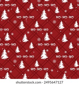 Seamless winter pattern with ho-ho-ho and Christmas tree