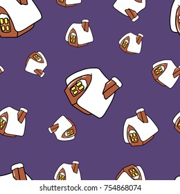 Seamless winter pattern with houses and snow for design, textile, print.