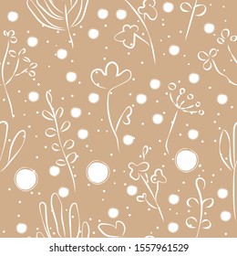 Seamless Winter Pattern. Merry Christmas Texture. Hand Drawn Scandinavian Style. Vector Illustration