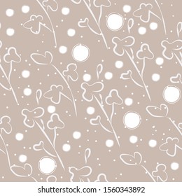 Seamless Winter Pattern. Merry Christmas Texture. Hand Drawn Scandinavian Style. Vector Illustration