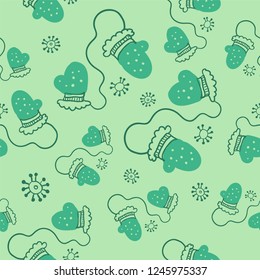 Seamless winter pattern with mittens