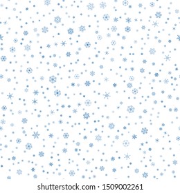 Seamless winter pattern with navy blue snowflakes on white background. Snow vector illustration design for Christmas and New Year print textile paper