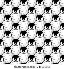 Seamless winter pattern - Penguins. Black and white