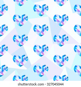 Seamless winter pattern with polygon hearts. Vector illustration for your graphic design.