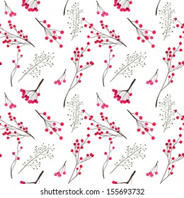 Seamless winter pattern with red berries