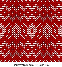 Seamless winter pattern. Red and white knitted background