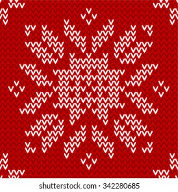Seamless winter pattern. Red and white knitted background