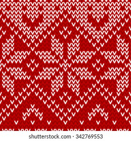 Seamless winter pattern. Red and white knitted background