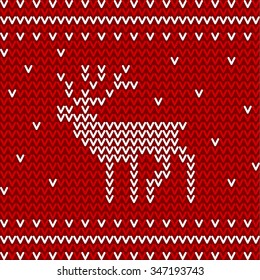 Seamless winter pattern. Red and white knitted background