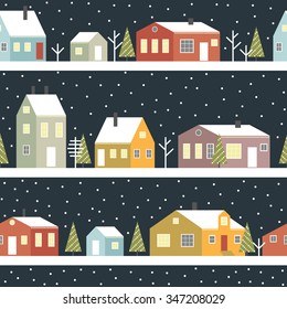 Seamless winter pattern with scandinavian village 1