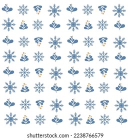 seamless winter pattern with snow, snowflakes and New Year berries, ornament for printing on fabric, office, printing, seamless wallpaper with a blue Christmas pattern, snow pattern