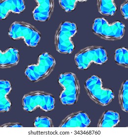 Seamless winter pattern with snowboard goggles isolated on blue background. Low poly vector design.