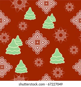 Seamless winter pattern with snowflakes, firtree 4. Vector illustration.