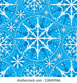 Seamless winter pattern with snowflakes on blue background