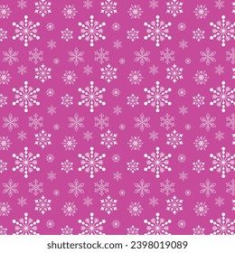 Seamless winter pattern with snowflakes on a pink background. Pattern on the swatch panel. Vector.