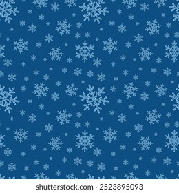 Seamless winter pattern with snowflakes on a blue background, perfect for festive or seasonal designs