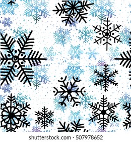 Seamless winter pattern with snowflakes. Pattern in the Scandinavian style, ornament. Drawing by hand.