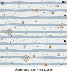 Seamless Winter Pattern with  snowflakes and stripes. Delicate Design. Vector Illustration.